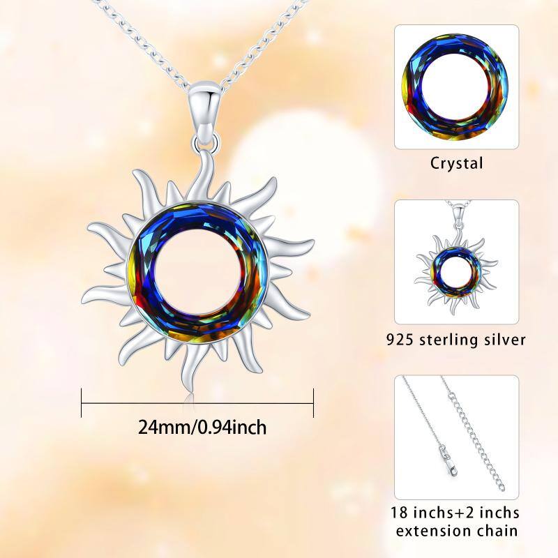 925 Sterling Silver Crystal Sun Burning Sun Pendant Necklace Jewelry Bijou Her