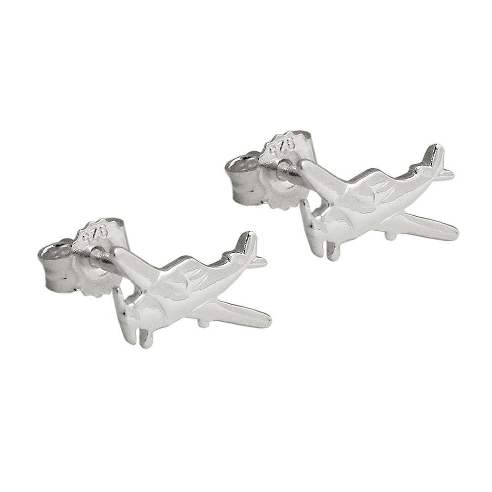 925 Sterling Silver Little Plane Stud Earrings - Glowing Finish, 12x5mm, 0.7g, Price per Pair Bijou Her