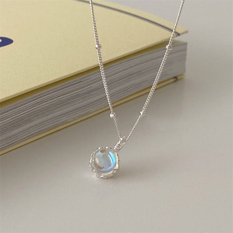 925 Sterling Silver Moonstone Round Necklace Bijou Her