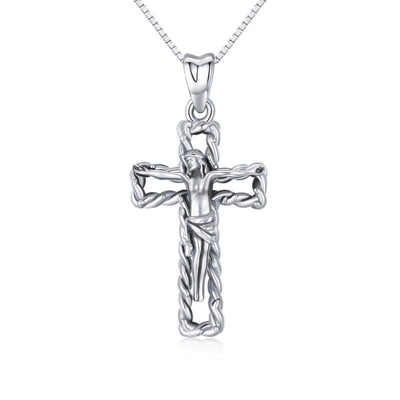 925 Sterling Silver Saint Christopher Jesus Crucifix Cross Religious Oxidized Pendant Necklace Bijou Her