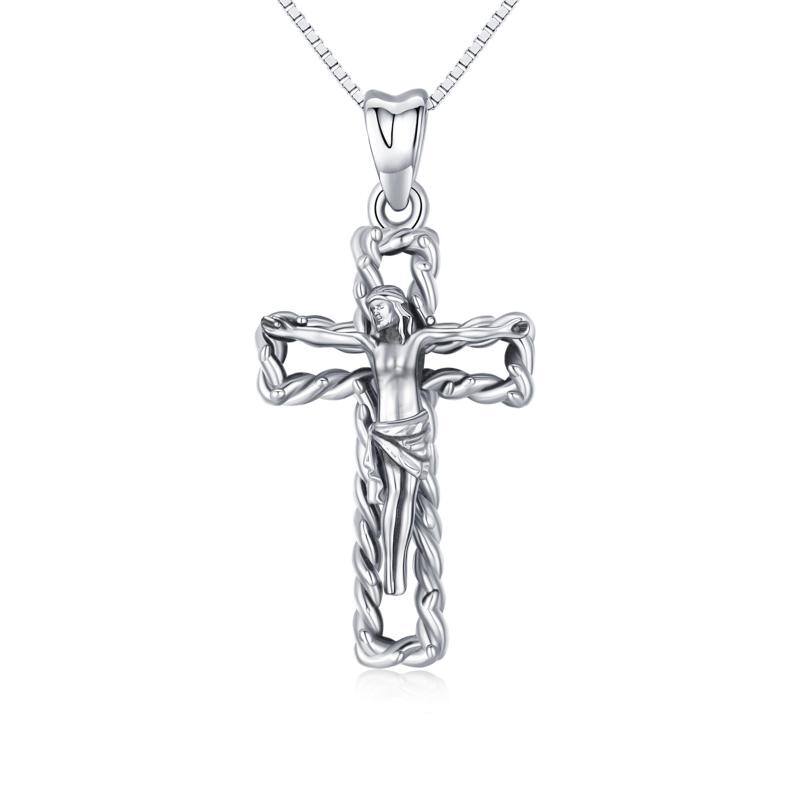 925 Sterling Silver Saint Christopher Jesus Crucifix Cross Religious Oxidized Pendant Necklace Bijou Her