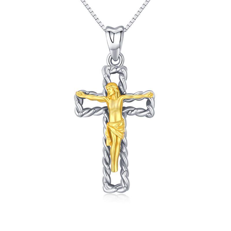 925 Sterling Silver Saint Christopher Jesus Crucifix Cross Religious Oxidized Pendant Necklace Bijou Her