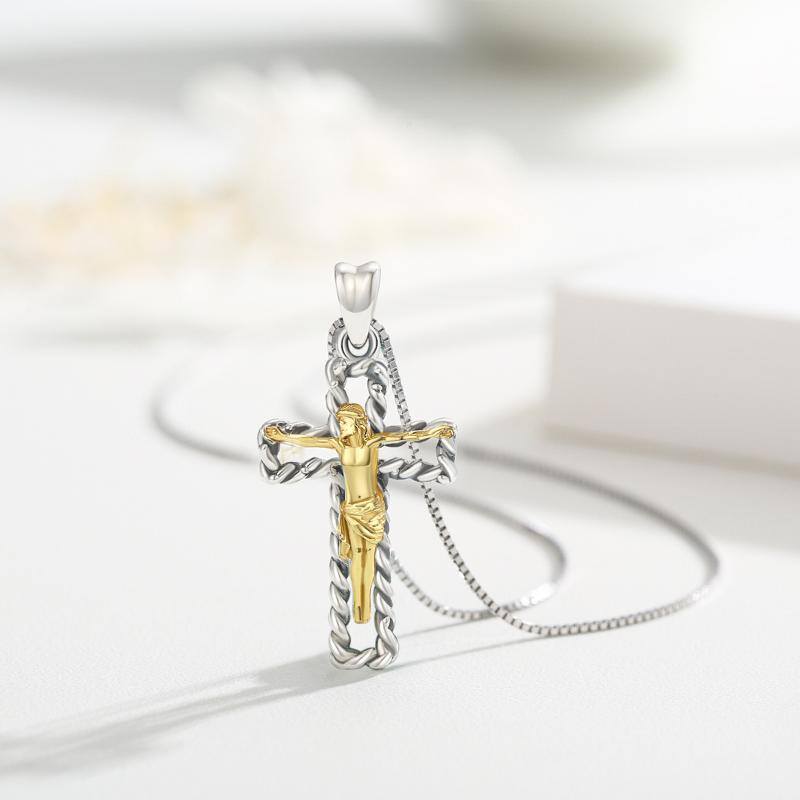 925 Sterling Silver Saint Christopher Jesus Crucifix Cross Religious Oxidized Pendant Necklace Bijou Her