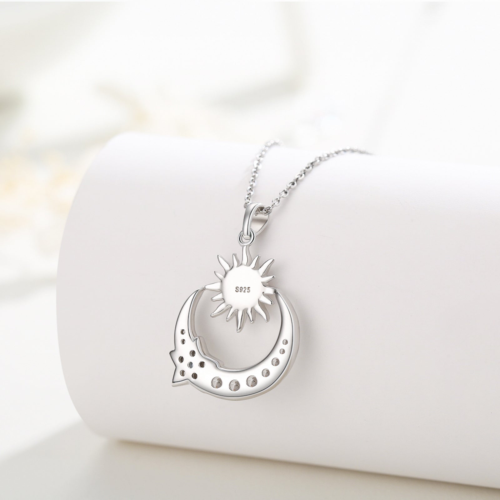 925 Sterling Silver Star Sun Crescent Moon Pendant Necklace Bijou Her