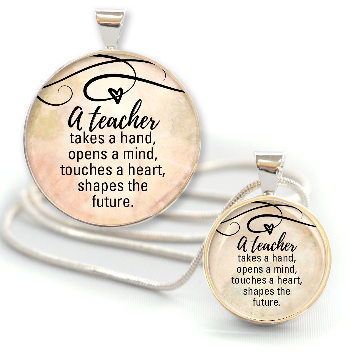"A Teacher Shapes the Future" Silver-Plated Pendant Necklace - 2 Sizes Bijou Her