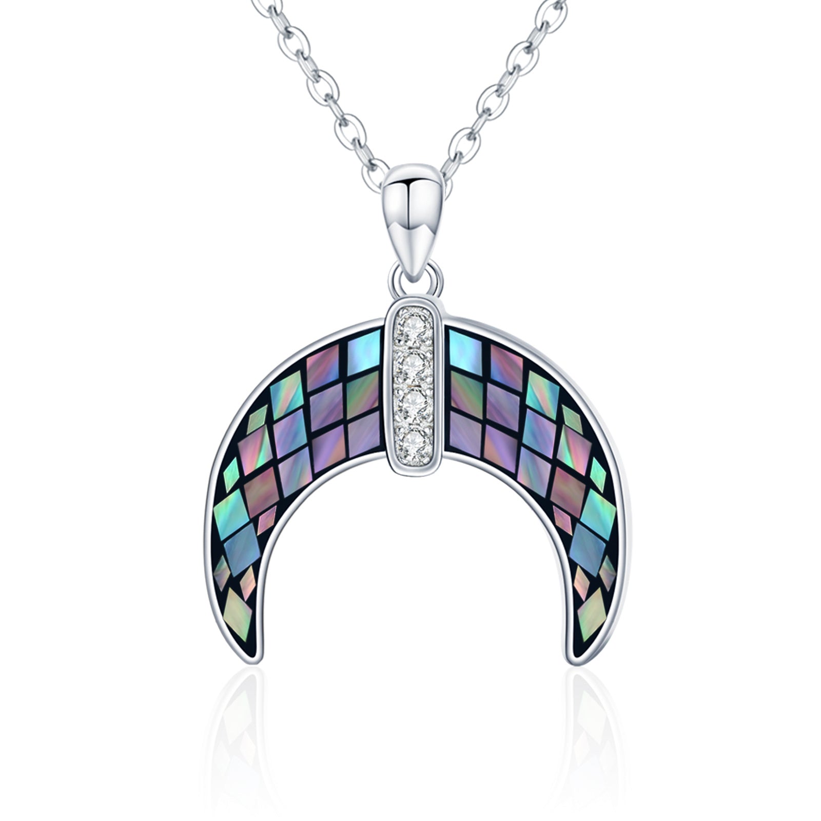 Abalone Shell Italian Horn Pendant Necklace in  925 Sterling Silver Bijou Her