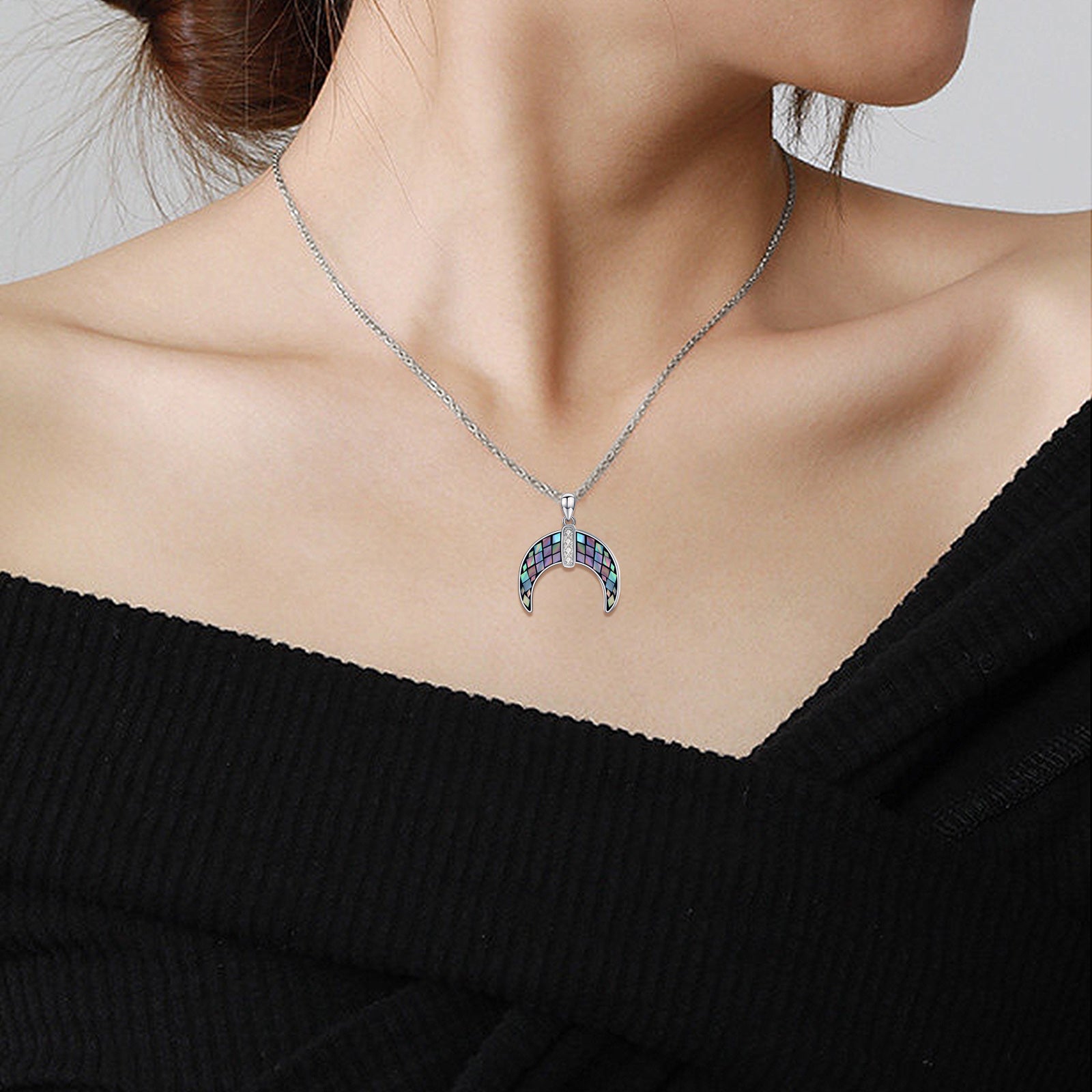 Abalone Shell Italian Horn Pendant Necklace in  925 Sterling Silver Bijou Her