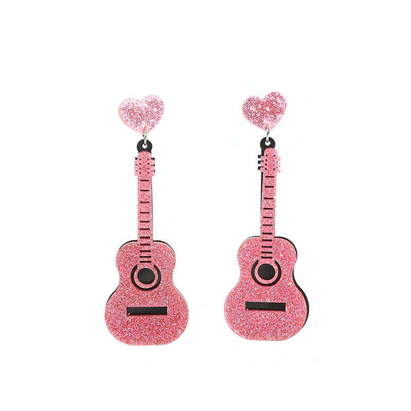 Acrylic Fashion Personality Vintage Guitar-shaped Earrings Bijou Her