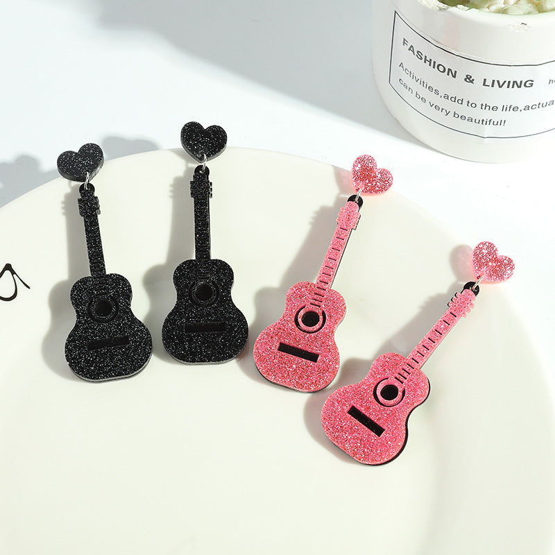 Acrylic Fashion Personality Vintage Guitar-shaped Earrings Bijou Her