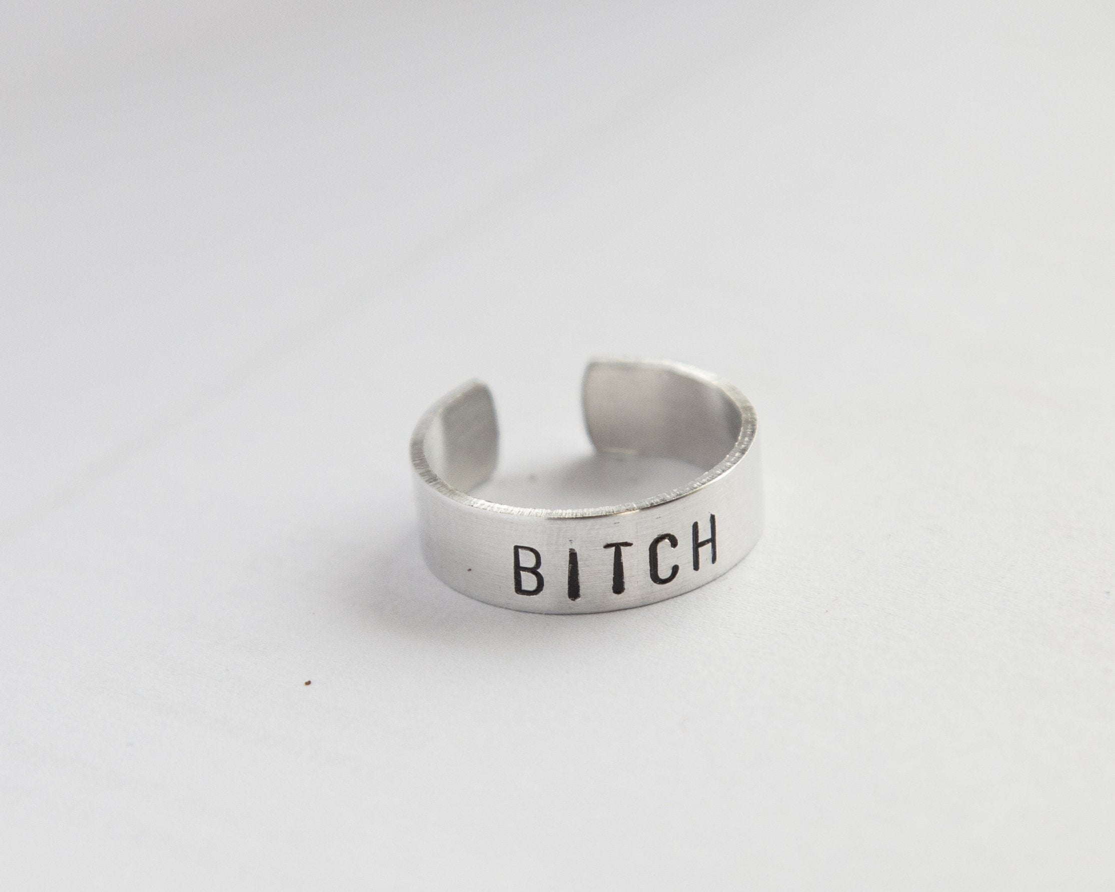 Adjustable Aluminum Stamped Ring - Feminist Gift, Fierce Jewelry, Offensive Design, Semicolon Ring Bijou Her