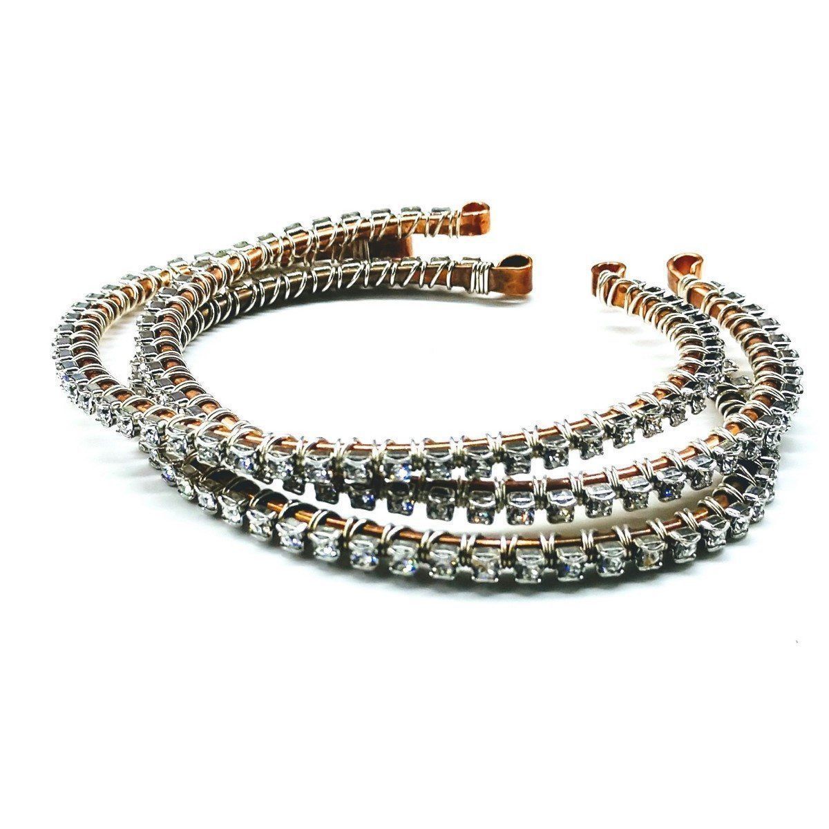Adjustable Copper Bangle with Crystal Rhinestones - Handcrafted Montana Design (LBD1161) Bijou Her