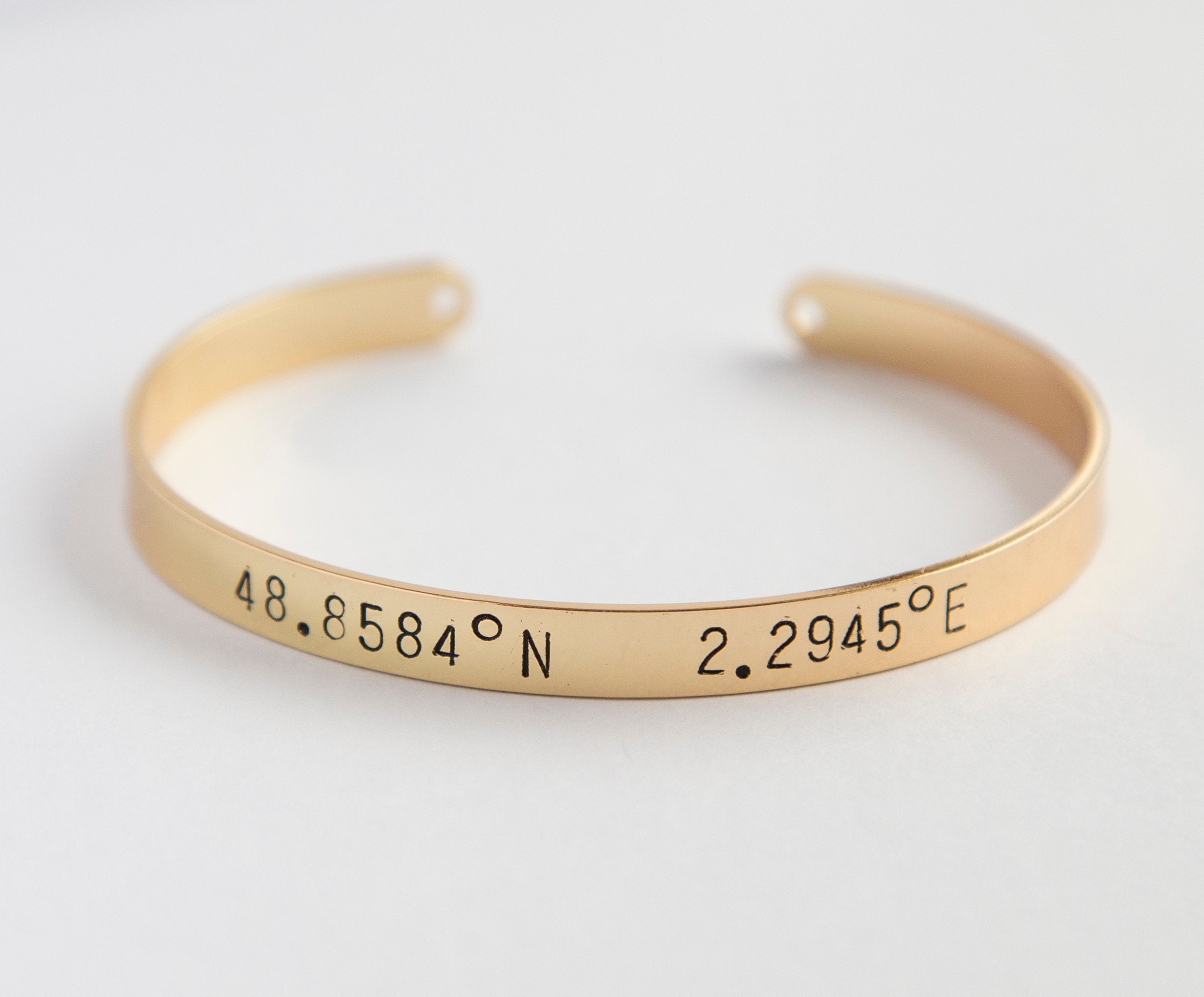 Adjustable Copper Plated Coordinates Bracelet for Long Distance Relationships - Hand Stamped and Shipped in 1-2 Days Bijou Her