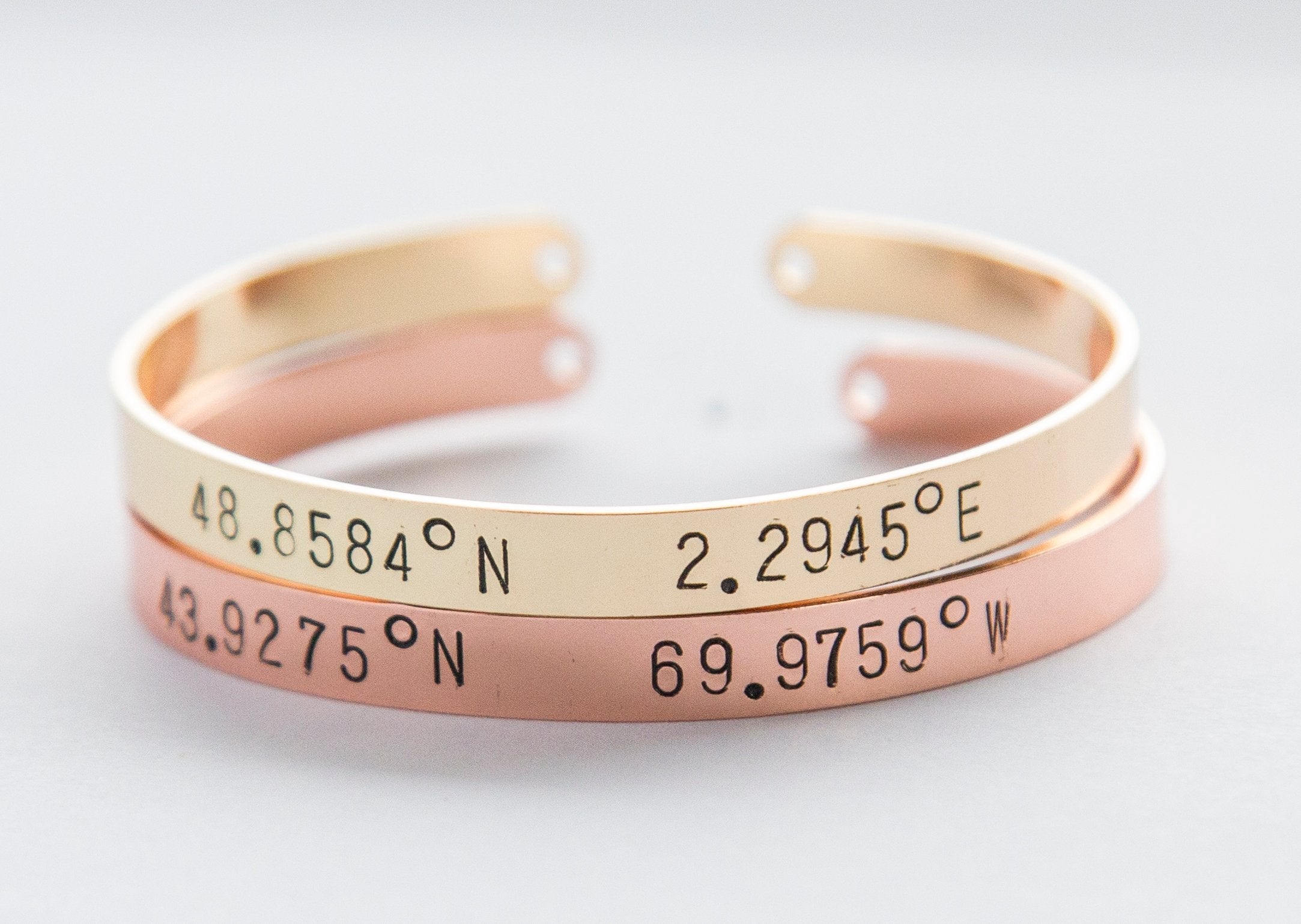 Adjustable Copper Plated Coordinates Bracelet for Long Distance Relationships - Hand Stamped and Shipped in 1-2 Days Bijou Her