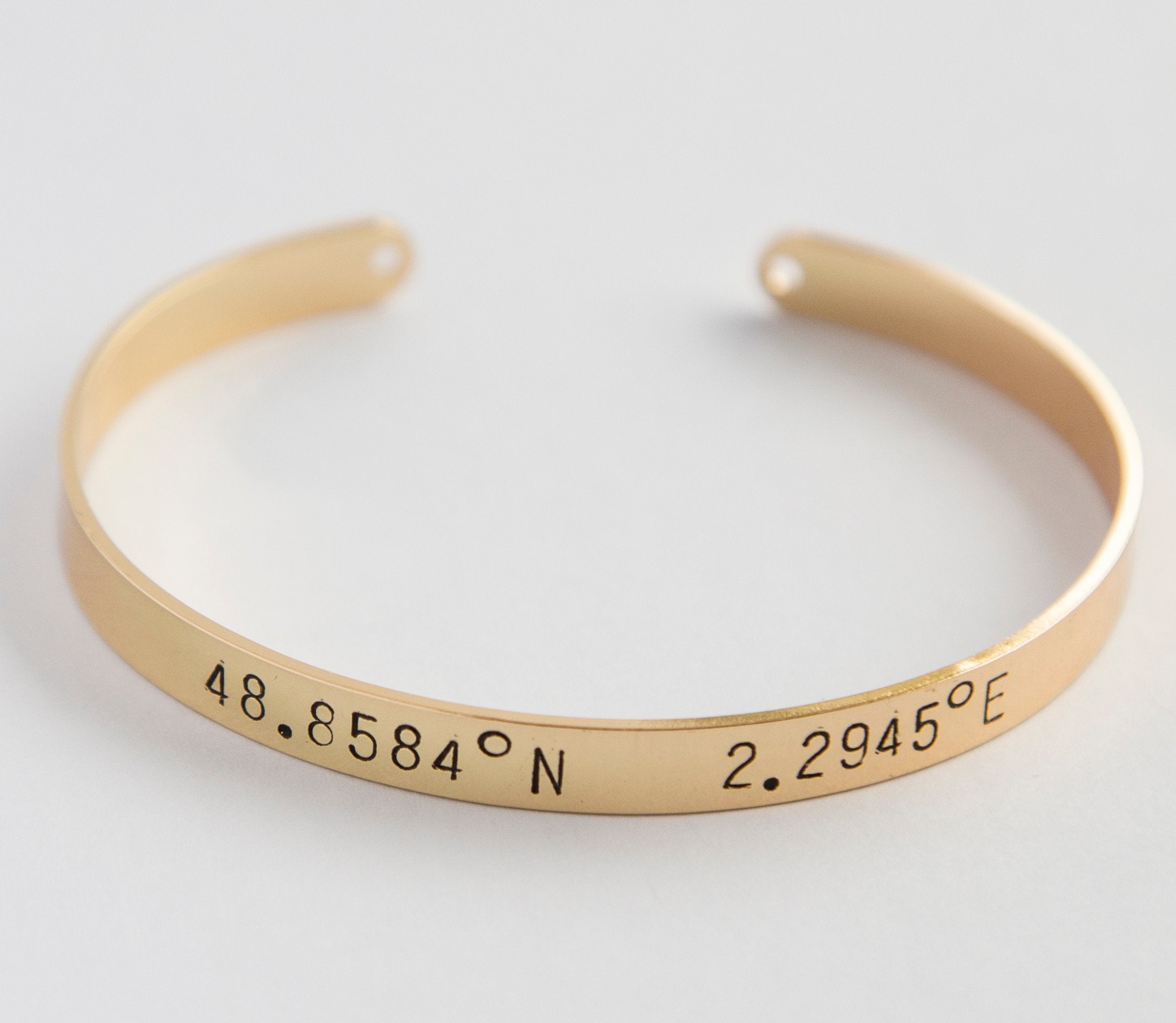 Adjustable Copper Plated Coordinates Bracelet for Long Distance Relationships - Hand Stamped and Shipped in 1-2 Days Bijou Her