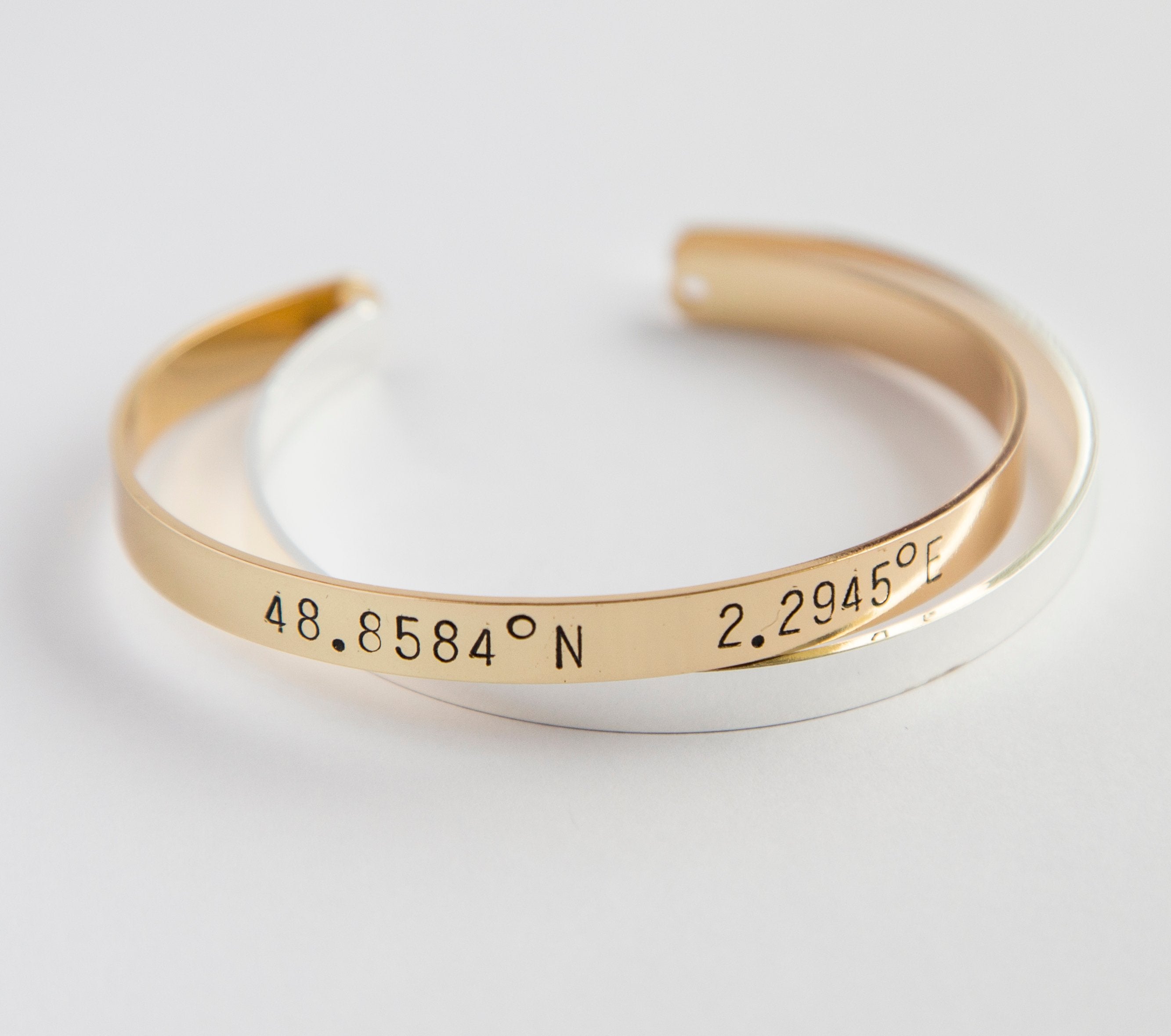 Adjustable Copper Plated Coordinates Bracelet for Long Distance Relationships - Hand Stamped and Shipped in 1-2 Days Bijou Her