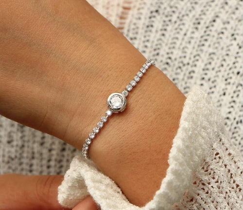 Adjustable Crystal Tennis Bracelet in Rose Gold and Silver with CZ and Zinc Alloy Bijou Her
