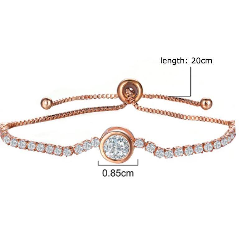 Adjustable Crystal Tennis Bracelet in Rose Gold and Silver with CZ and Zinc Alloy Bijou Her