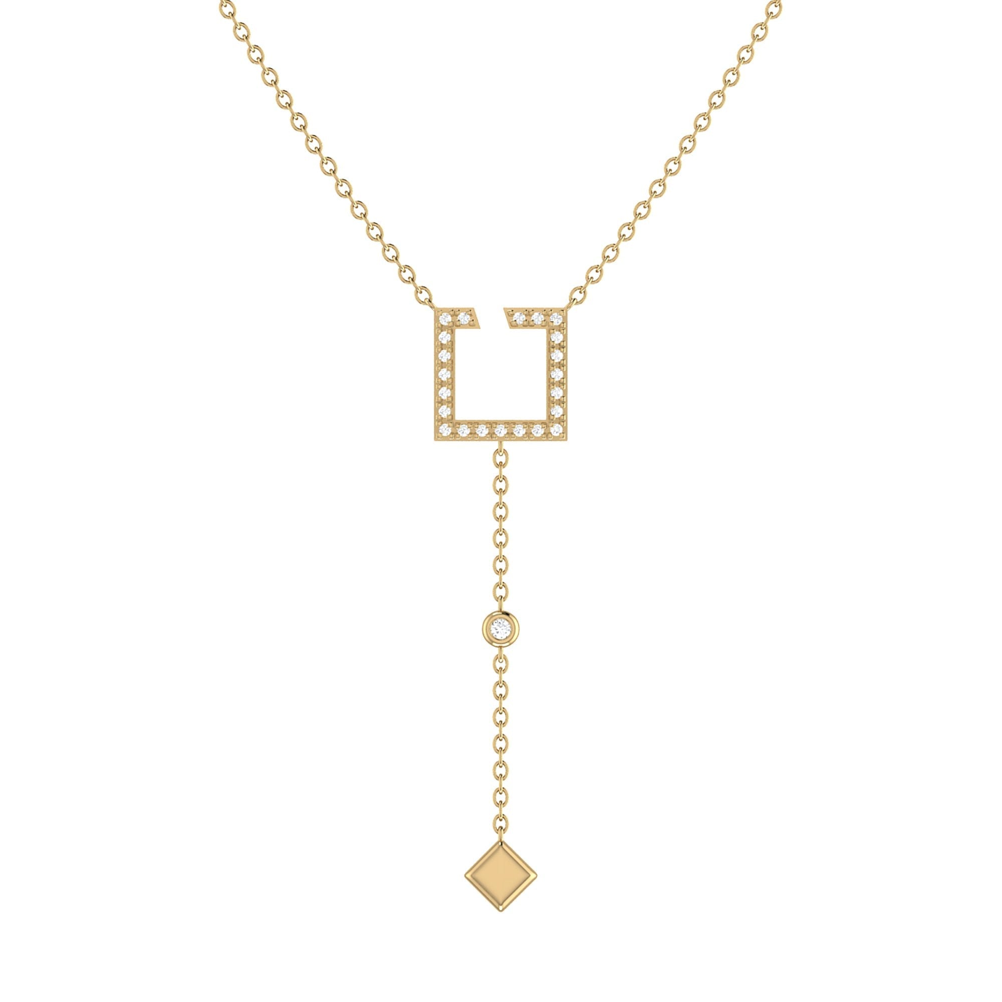 Adjustable Diamond Lariat Necklace - Street Light Open Square Design Bijou Her