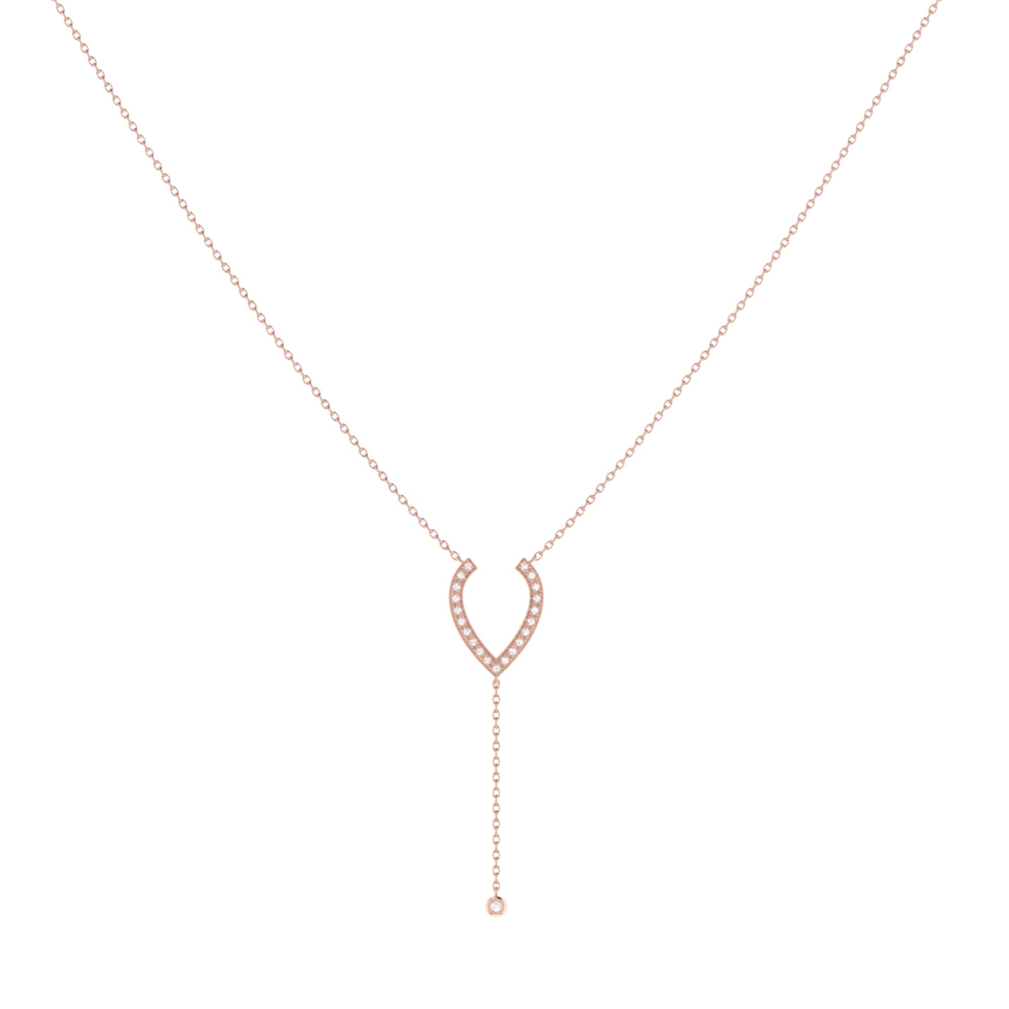 Adjustable Diamond Lariat Necklace in 14K Rose Gold with Drizzle Drip Teardrop Motif Bijou Her