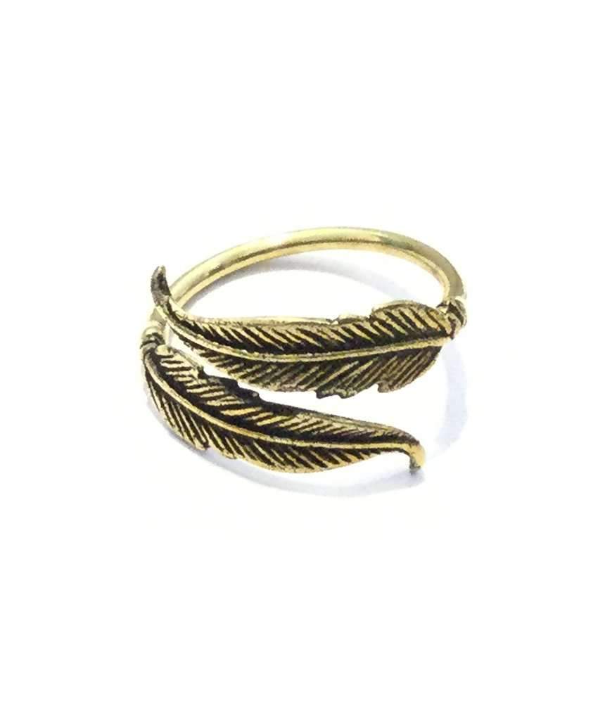 Adjustable Double Feather Ring by Urbiana - Handmade Brass Jewelry for Men and Women Bijou Her
