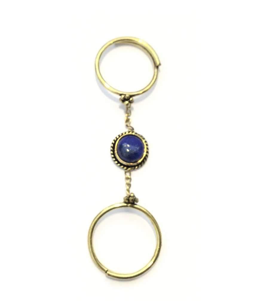 Adjustable Double Me Up Ring with Semi-Precious Stone in Brass and Silver Bijou Her