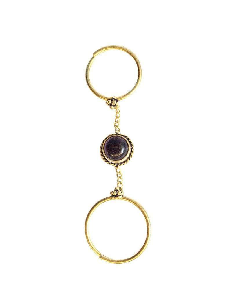 Adjustable Double Me Up Ring with Semi-Precious Stone in Brass and Silver Bijou Her