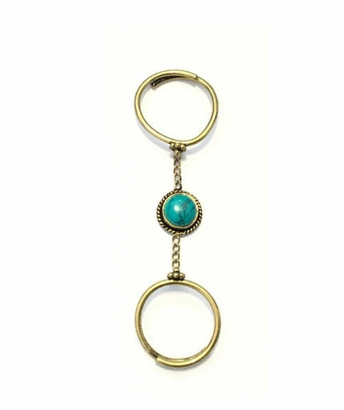 Adjustable Double Me Up Ring with Semi-Precious Stone in Brass and Silver Bijou Her