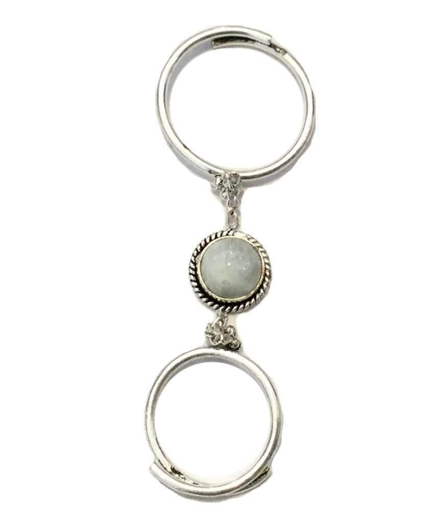 Adjustable Double Me Up Ring with Semi-Precious Stone in Brass and Silver Bijou Her