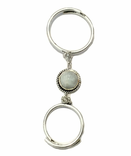 Adjustable Double Me Up Ring with Semi-Precious Stone in Brass and Silver Bijou Her