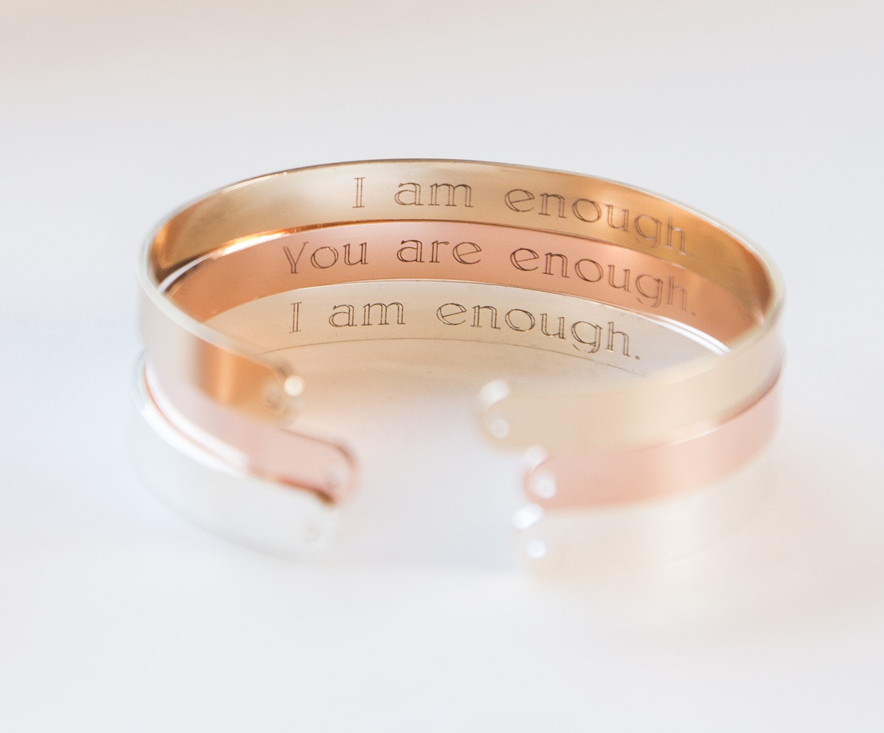 Adjustable Engraved Copper Bracelet with Secret Message - "I Am Enough" - Rose Gold, Gold, or Silver Plating Bijou Her