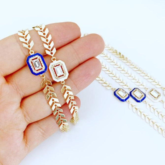Adjustable Evil Eye CZ Gold Chain Bracelet - Handmade Micro Pave Cubic Zirconia Jewelry with Blue or White Charm Bijou Her
