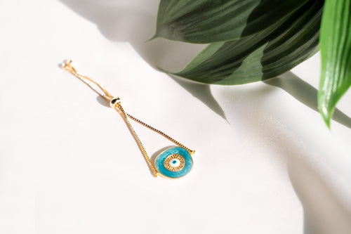 Adjustable Evil Eye Charm Bracelet - Turquoise/Gold - Brass Metal - Jewelsbysunaina x Maryamishtiaq Collection Bijou Her