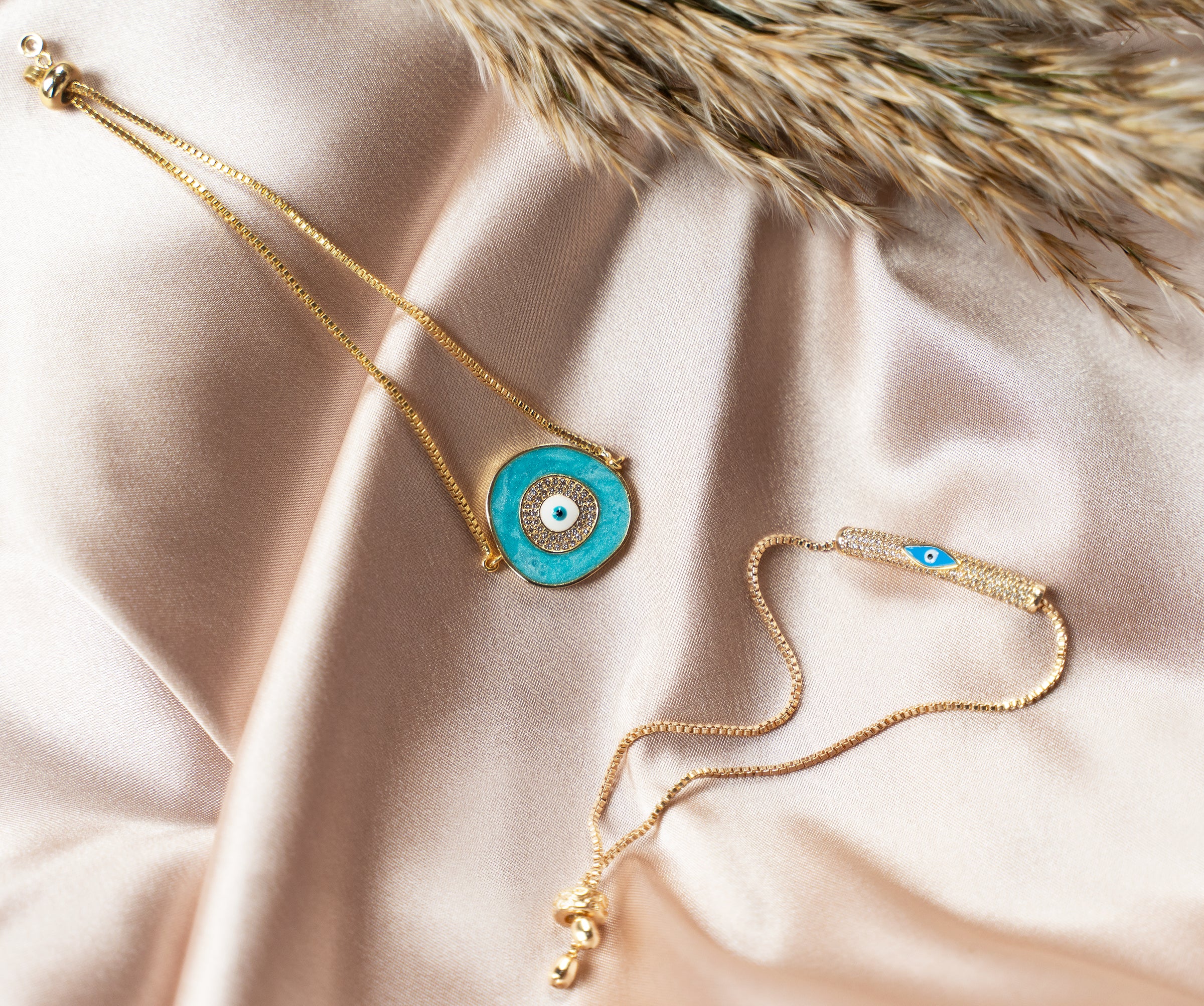 Adjustable Evil Eye Charm Bracelet - Turquoise/Gold - Brass Metal - Jewelsbysunaina x Maryamishtiaq Collection Bijou Her