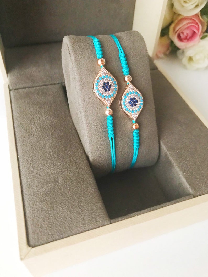 Adjustable Evil Eye Thread Bracelet with Zircon Charm in 4 Colors - Handmade Stainless Steel Jewelry Bijou Her