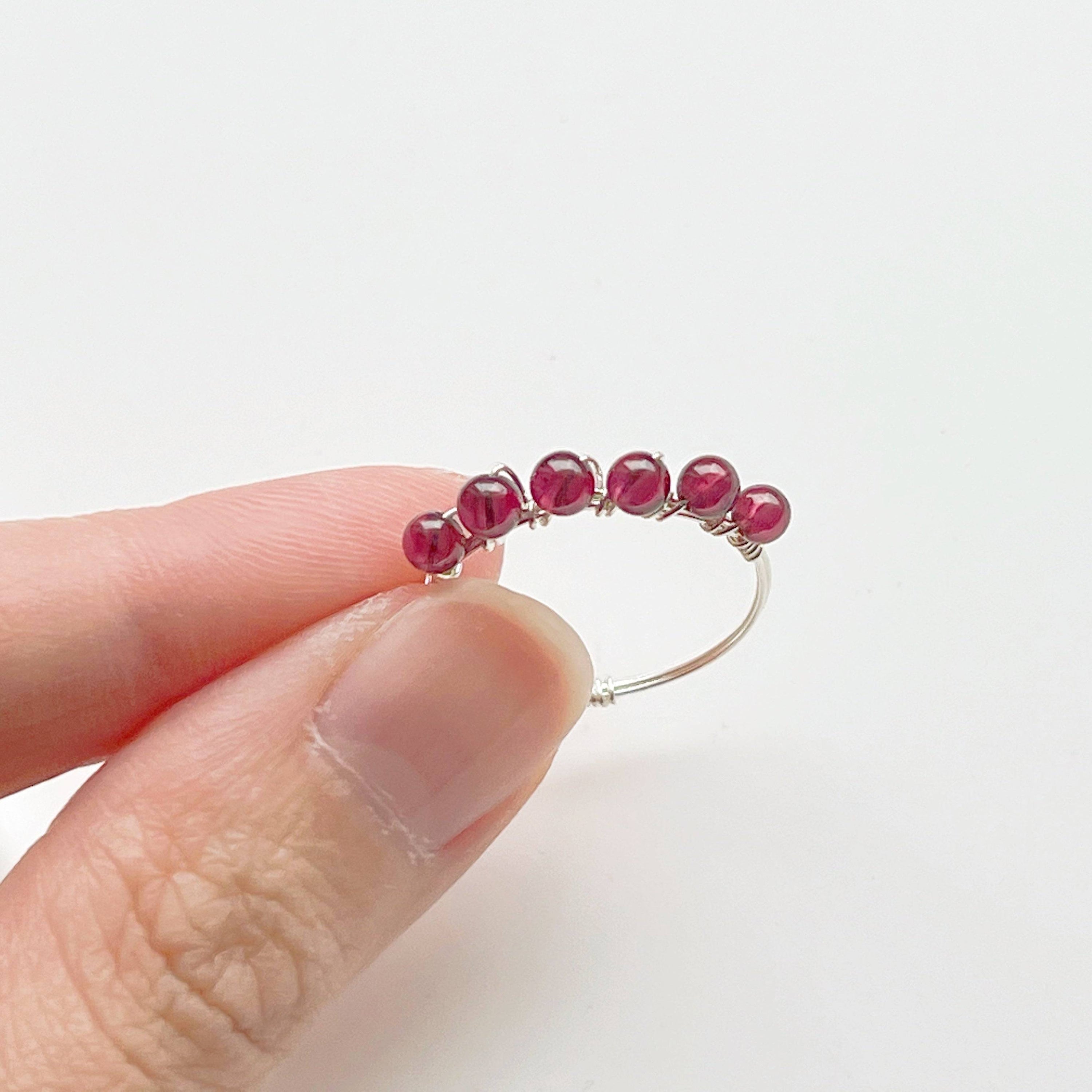 Adjustable Garnet Beads Ring - January Birthstone Gemstone Jewelry Bijou Her