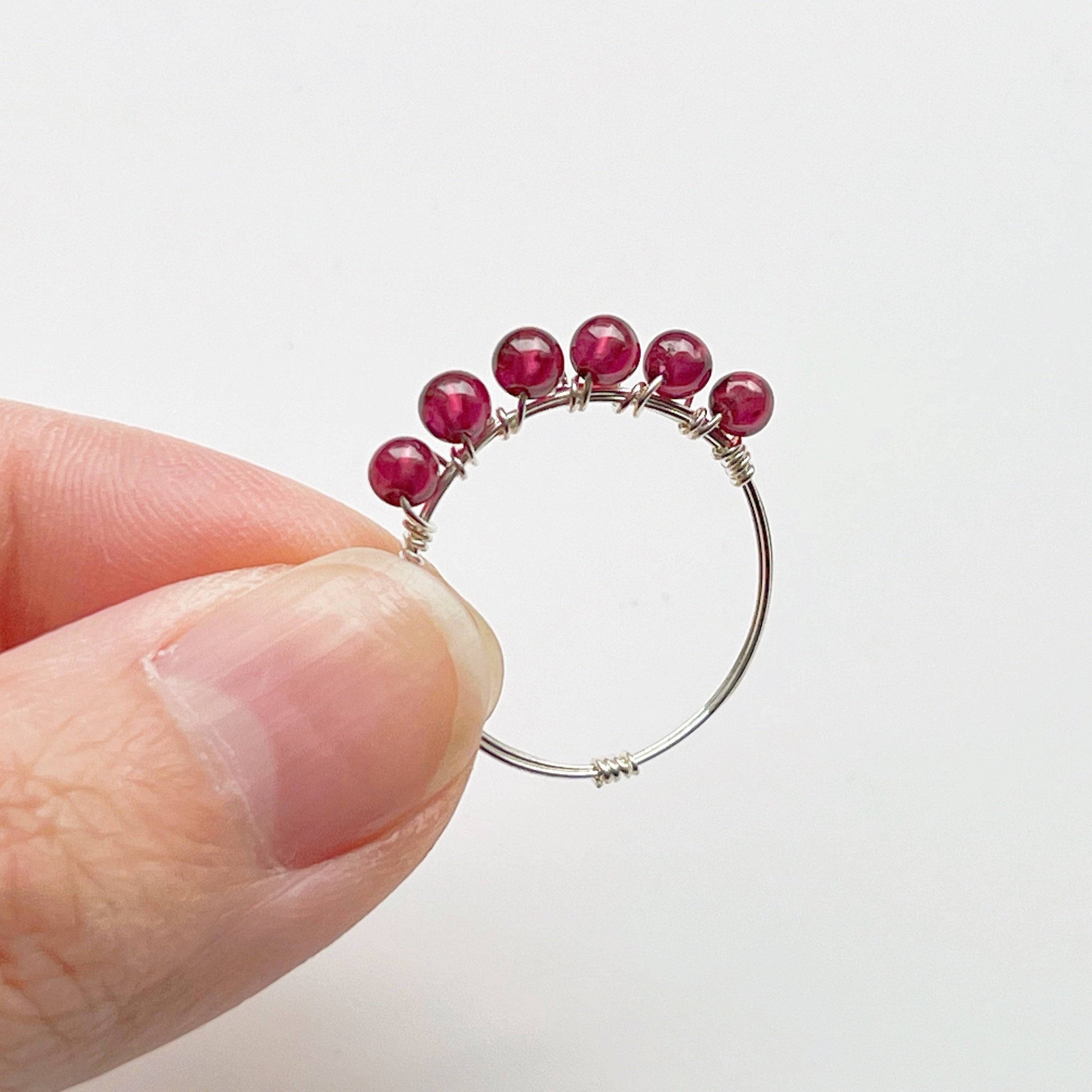 Adjustable Garnet Beads Ring - January Birthstone Gemstone Jewelry Bijou Her