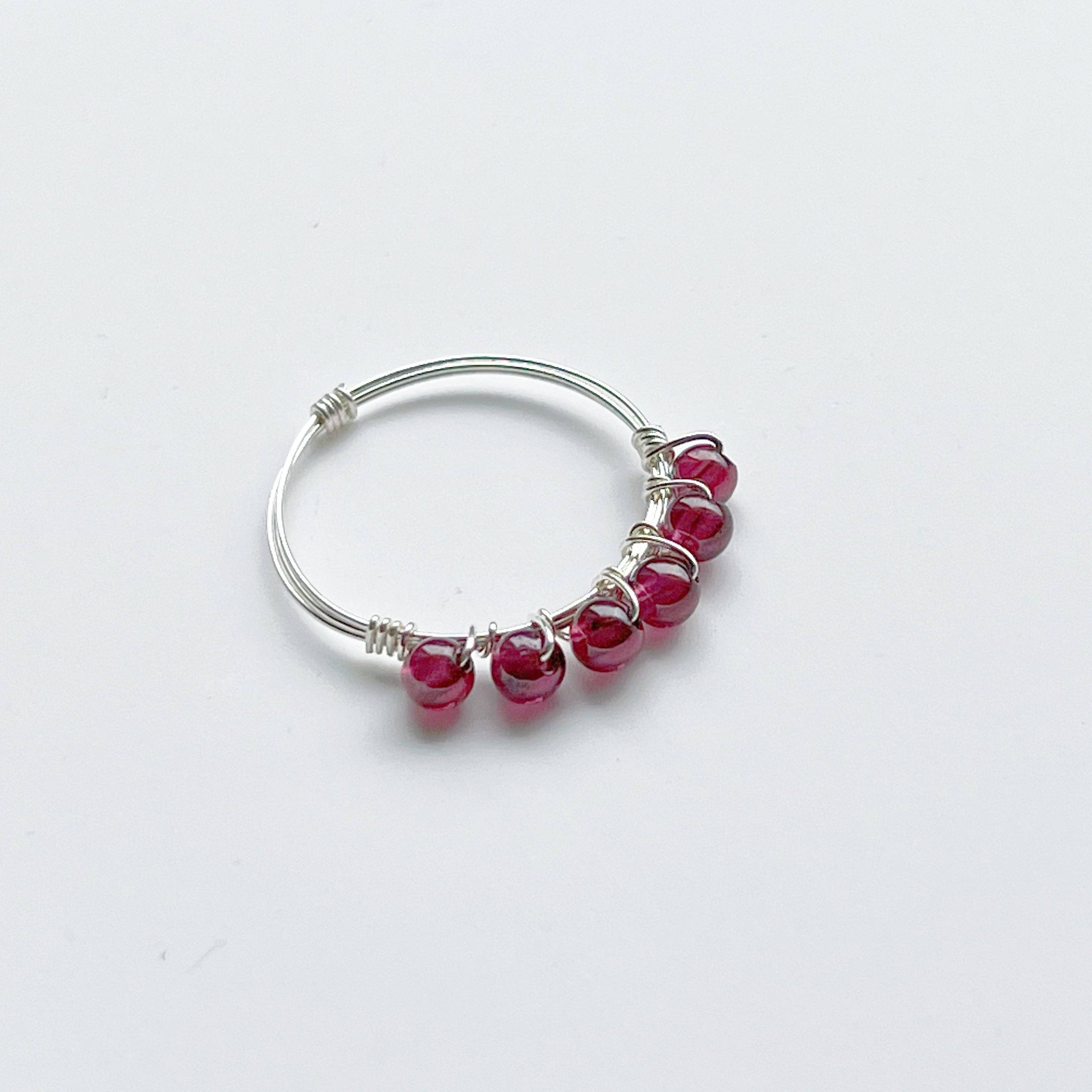 Adjustable Garnet Beads Ring - January Birthstone Gemstone Jewelry Bijou Her