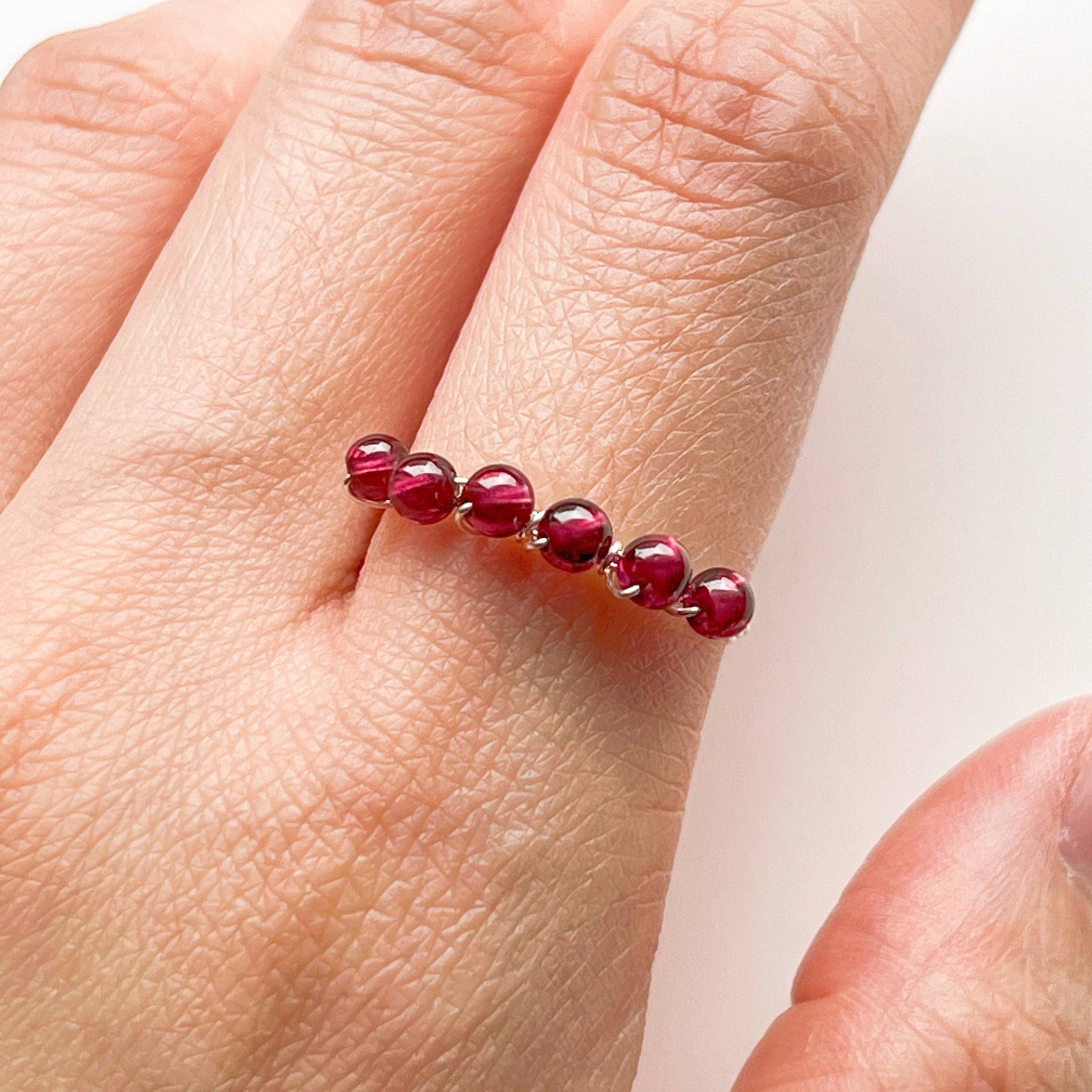 Adjustable Garnet Beads Ring - January Birthstone Gemstone Jewelry Bijou Her