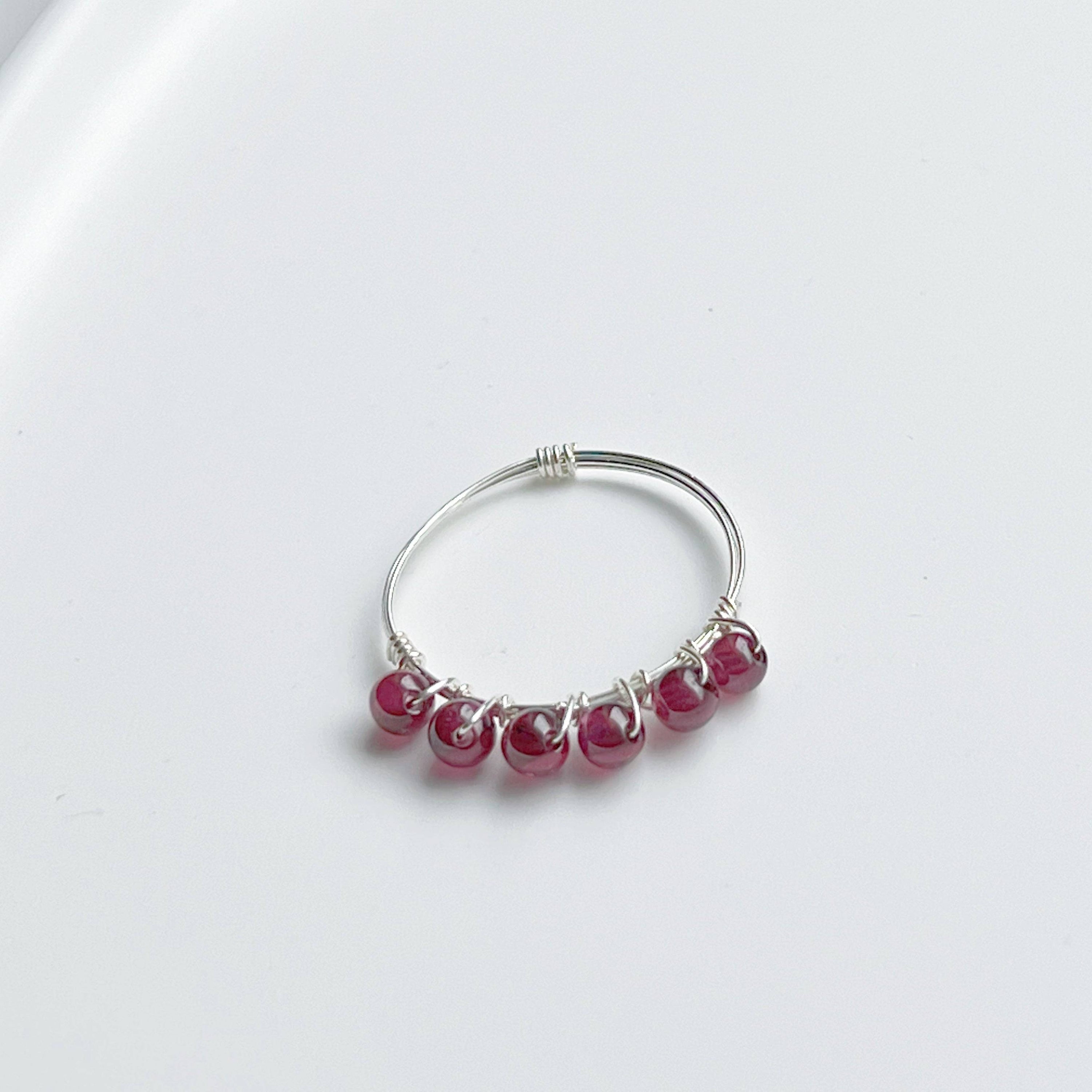 Adjustable Garnet Beads Ring - January Birthstone Gemstone Jewelry Bijou Her