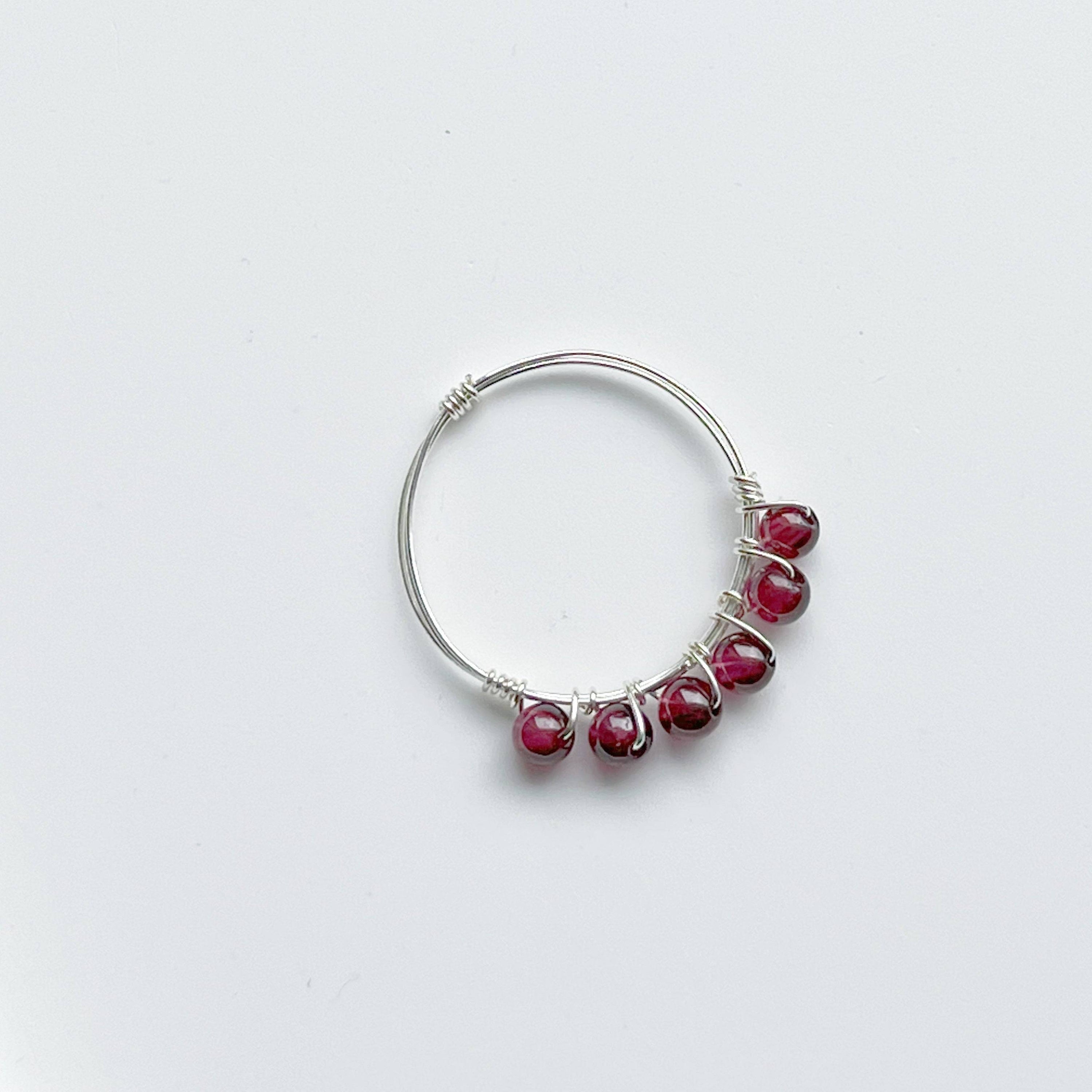 Adjustable Garnet Beads Ring - January Birthstone Gemstone Jewelry Bijou Her