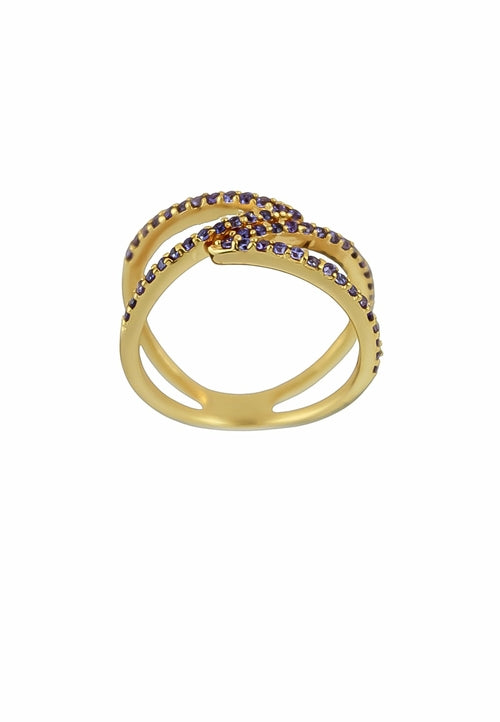 Adjustable Golden Maldives X Ring with Blue Crystals - Perfect for Everyday Bijou Her