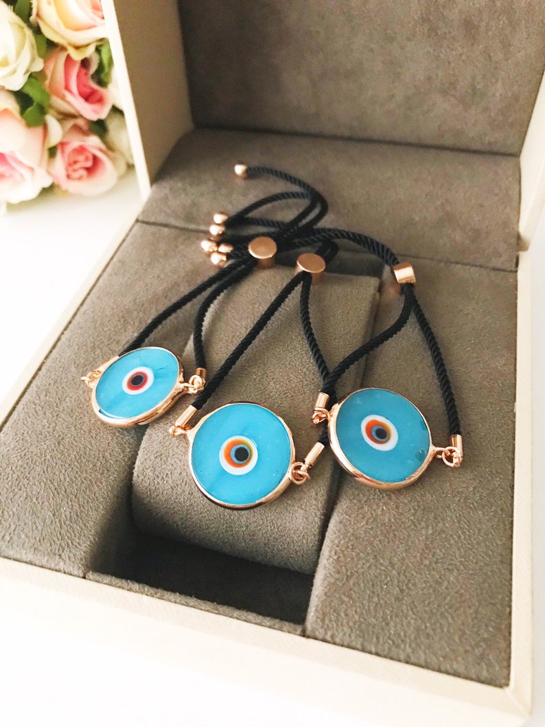 Adjustable Murano Evil Eye Bracelet with Blue Bead - Handmade Stainless Steel Jewelry for Protection and Style Bijou Her