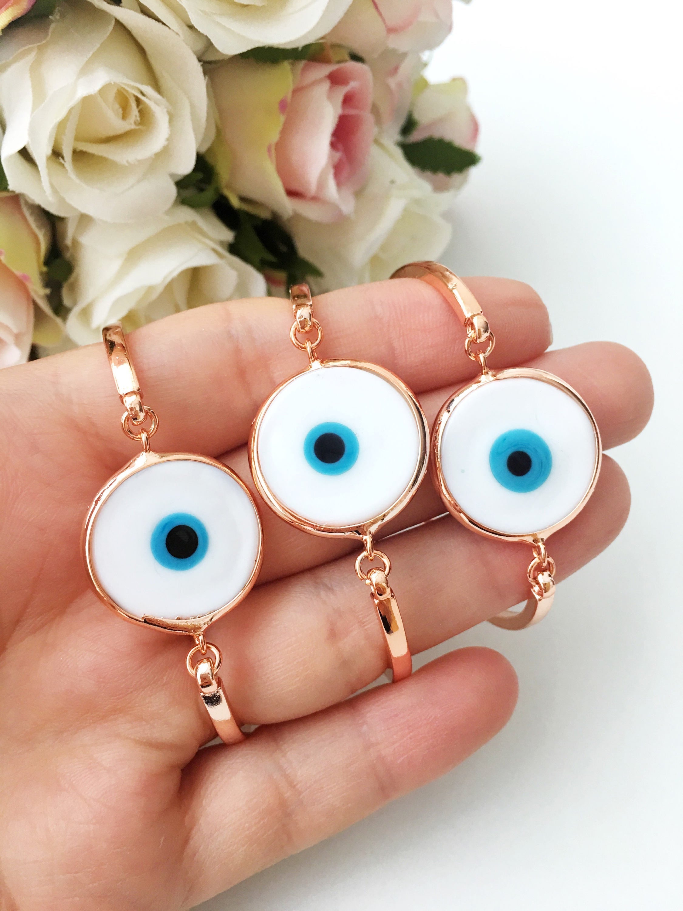 Adjustable Murano Evil Eye Charm Bracelet - Tarnish Resistant Stainless Steel
Keywords: beaded bracelet, blue evil eye, charm bracelet, evil eye jewelry, Murano glass bead, nazar boncuk, ojo turco charm, rose Bijou Her