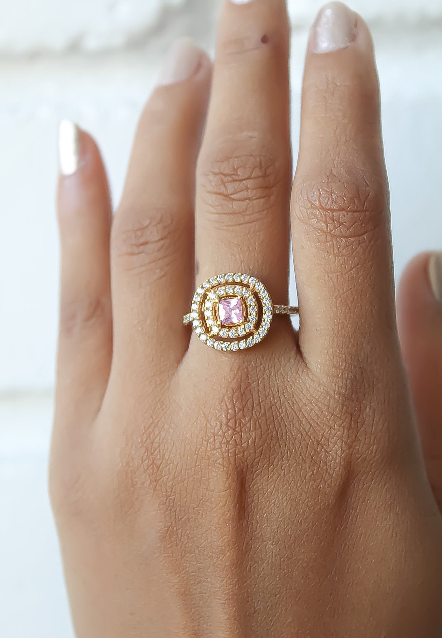 Adjustable Rose-Gold Ring with Zirconia Stones - Sustainable Body Jewelry Bijou Her