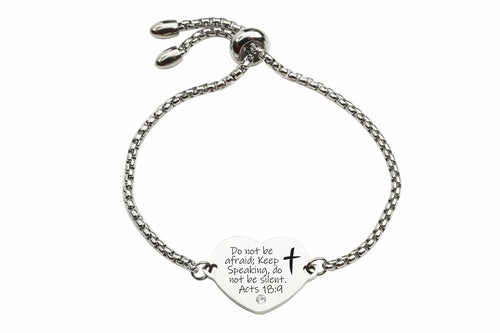 Adjustable Scripture Heart Slider Bracelet in Solid Stainless Steel Bijou Her
