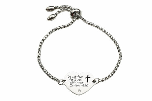 Adjustable Scripture Heart Slider Bracelet in Solid Stainless Steel Bijou Her