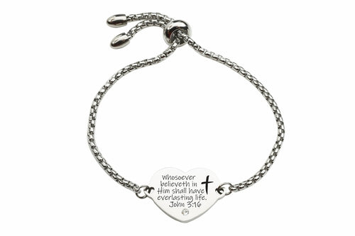 Adjustable Scripture Heart Slider Bracelet in Solid Stainless Steel Bijou Her