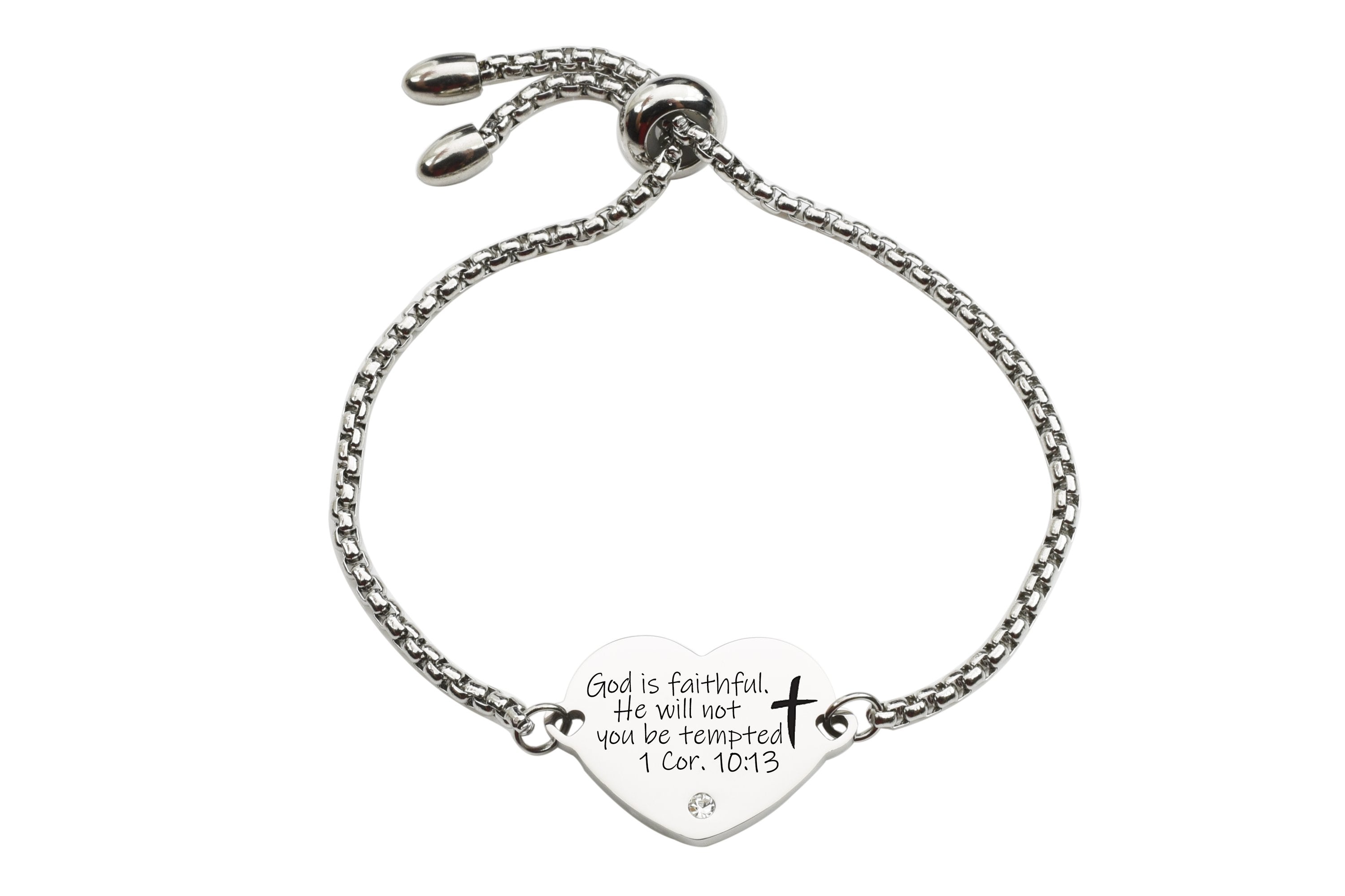 Adjustable Scripture Heart Slider Bracelet in Solid Stainless Steel Bijou Her