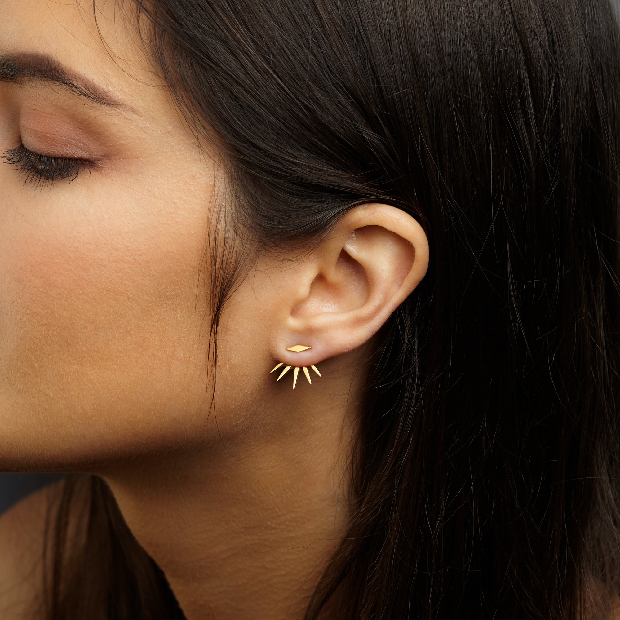 Adjustable Spike Ear Jacket in Sterling Silver with 18k Gold and Rose Gold Plating - Hypoallergenic and Stylish Bijou Her