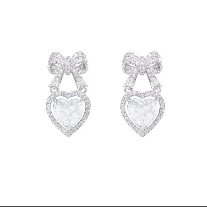 Airy Zirconia Bow Love Dangle Earrings Bijou Her